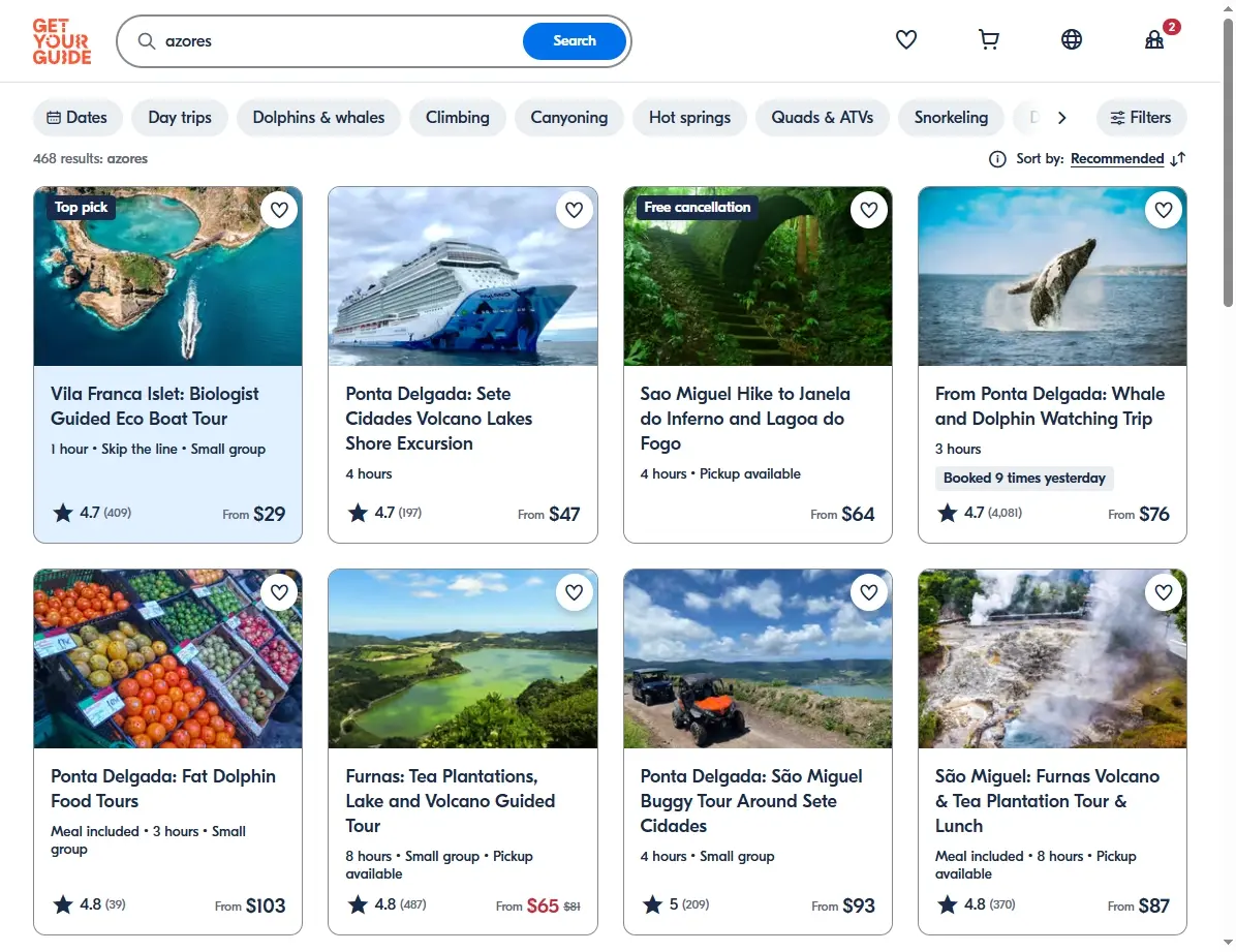 Ofertas de Actividades y Tours en Azores
