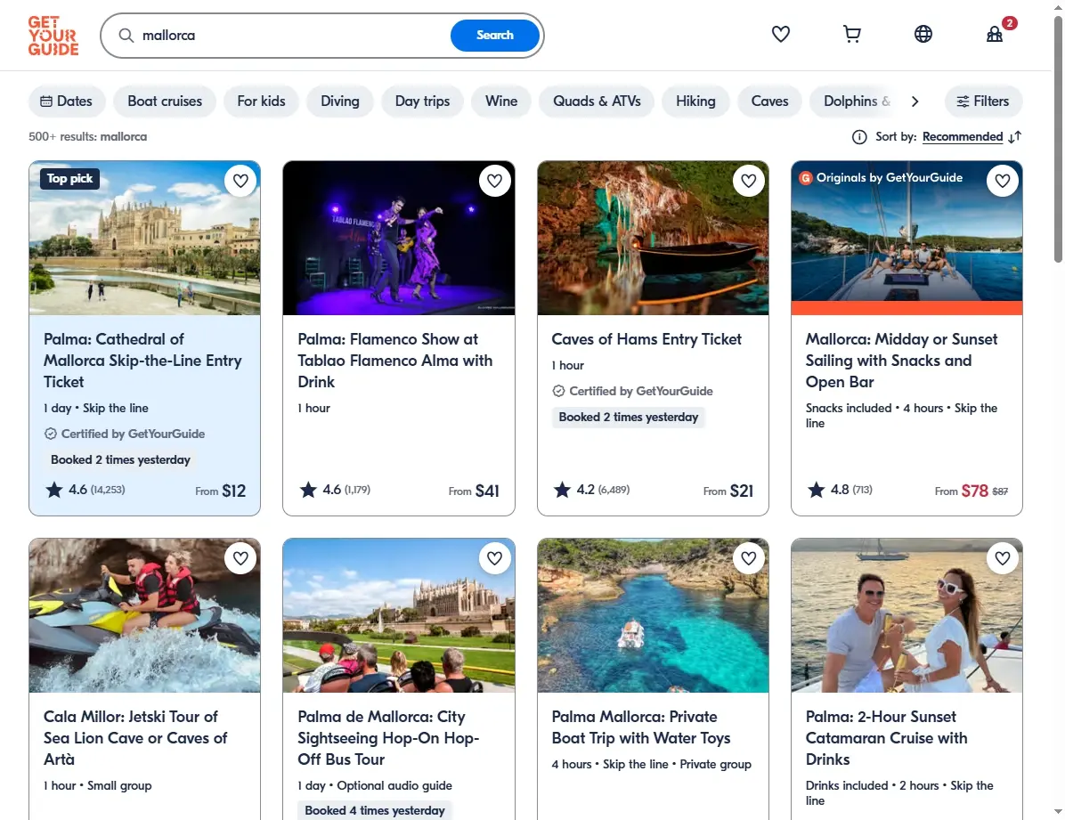 Ofertas de actividades y tours en Mallorca, GetYourGuide