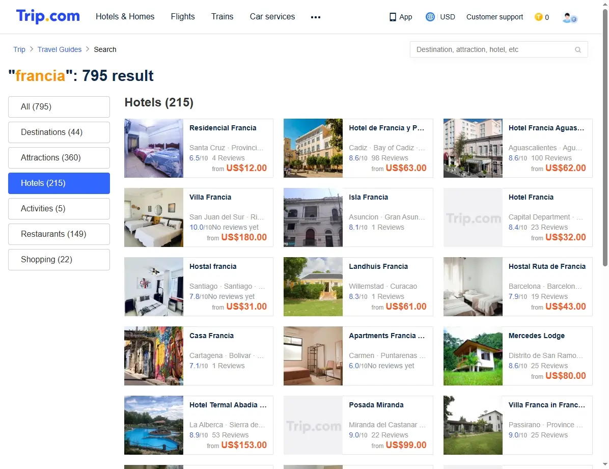 Ofertas de Hoteles en Francia, captura de pantalla de sitio web