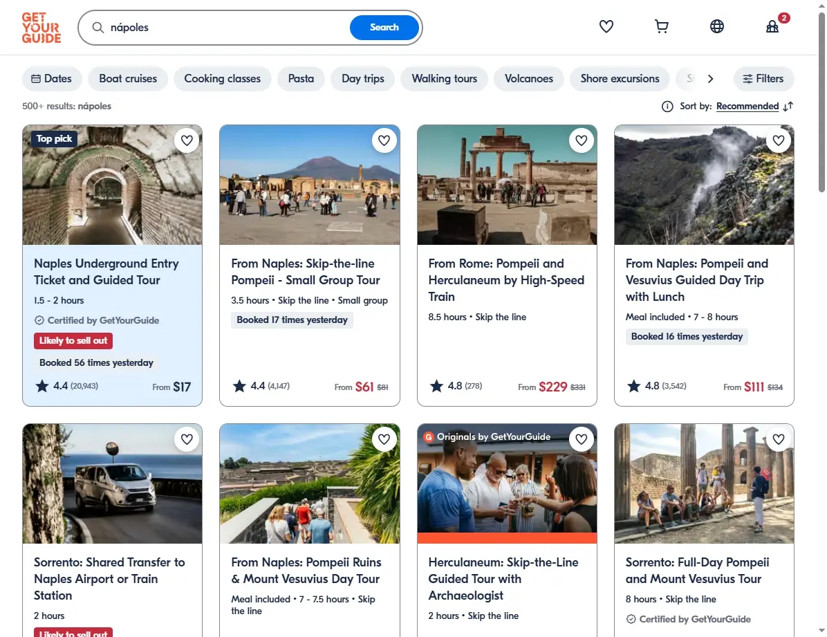 Tours y actividades en Nápoles, incluyendo Pompeya y el Vesubio.