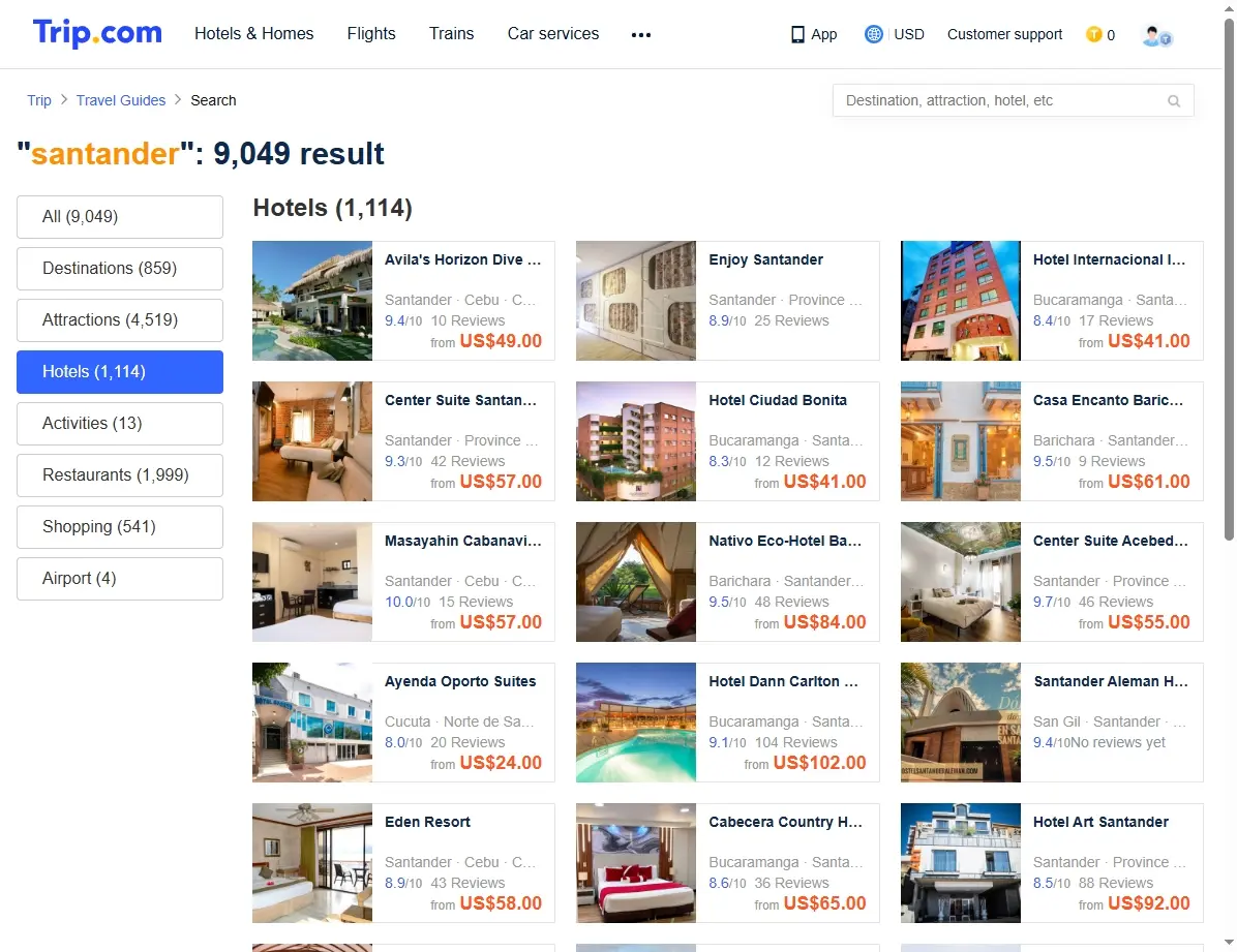 Ofertas de Hoteles en la web de Trip.com