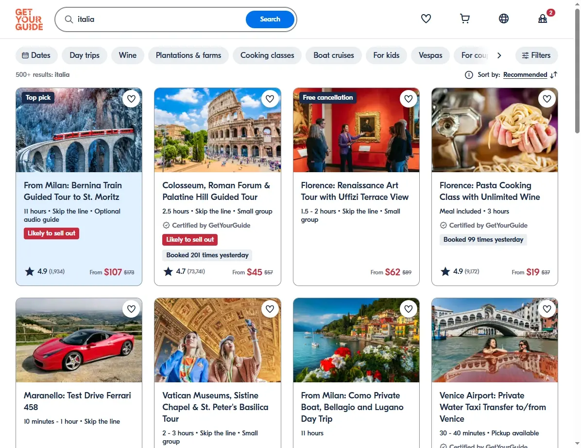 Actividades y Tours en Italia