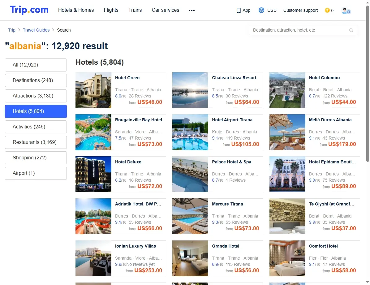 Ofertas de hoteles en Tirana y Sarandë