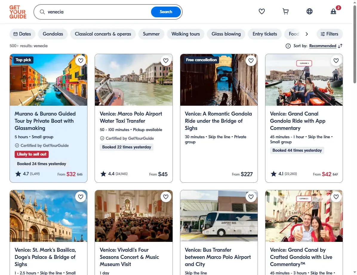 Tours y actividades en Venecia, como paseos en góndola