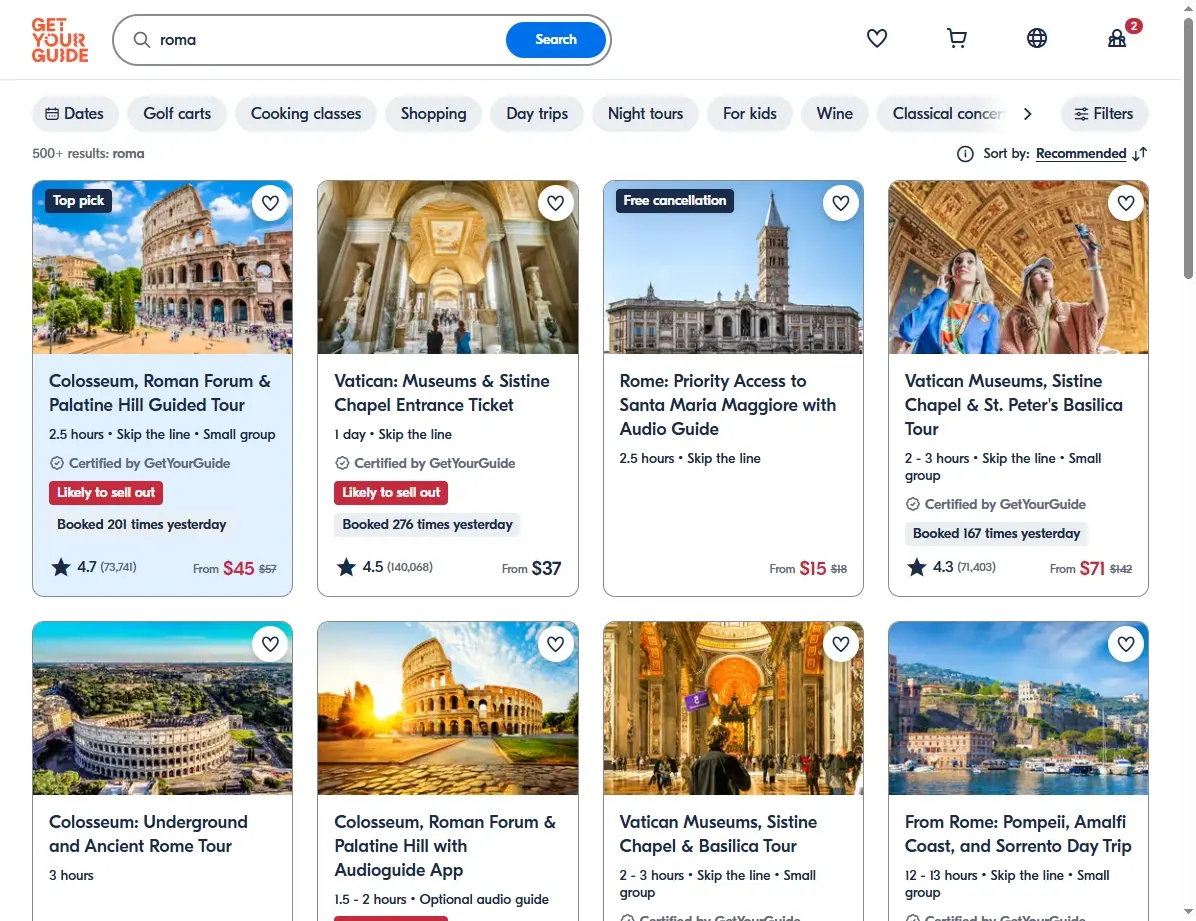 Ofertas de actividades y tours en Roma