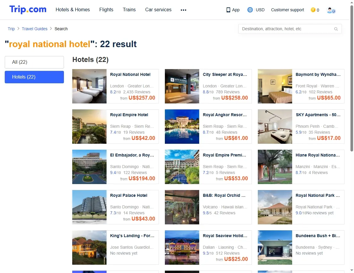 Captura de pantalla mostrando ofertas de hoteles en Londres.