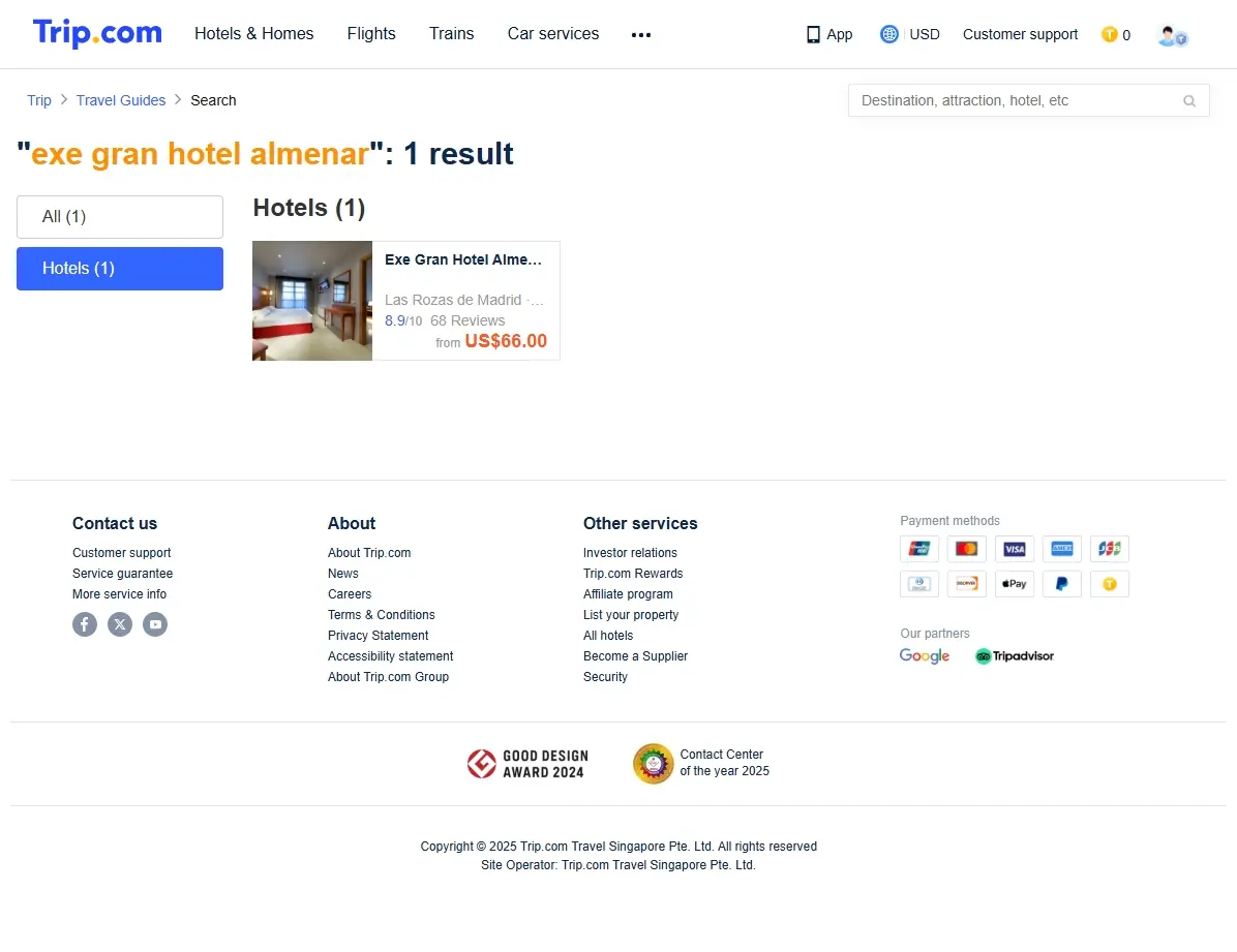 Captura de pantalla mostrando ofertas especiales de hoteles.