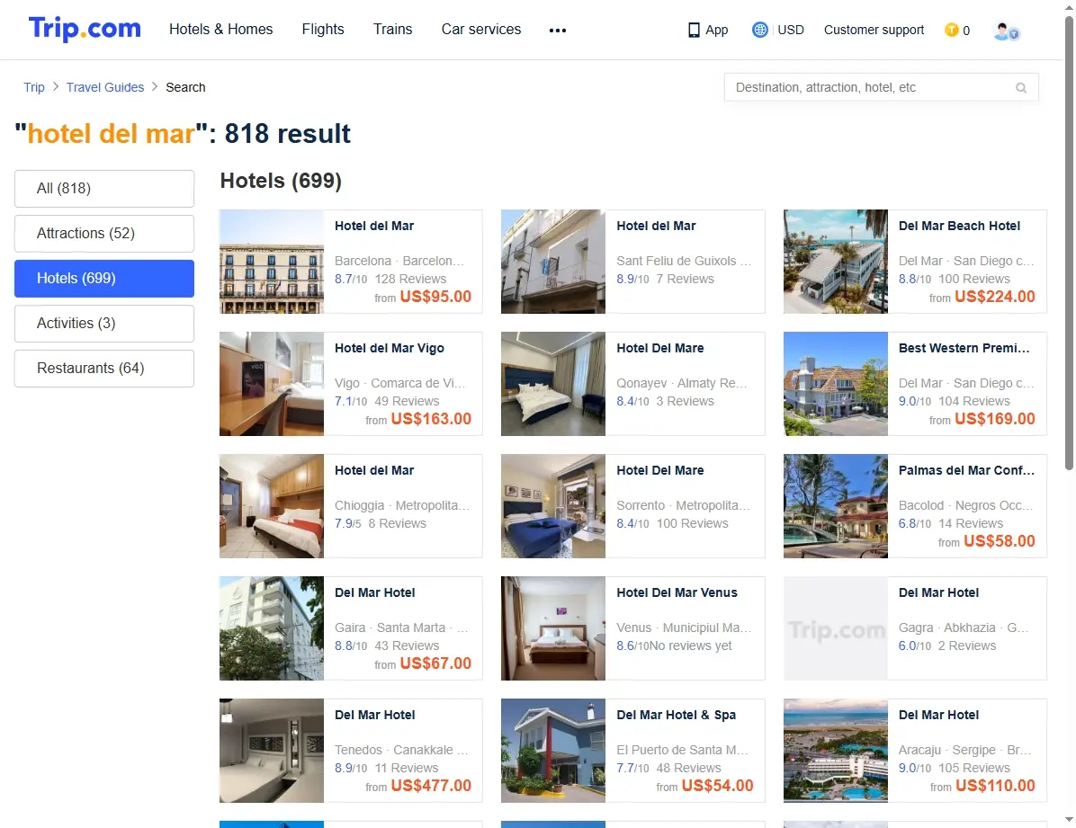 Captura de pantalla mostrando ofertas especiales de hotel