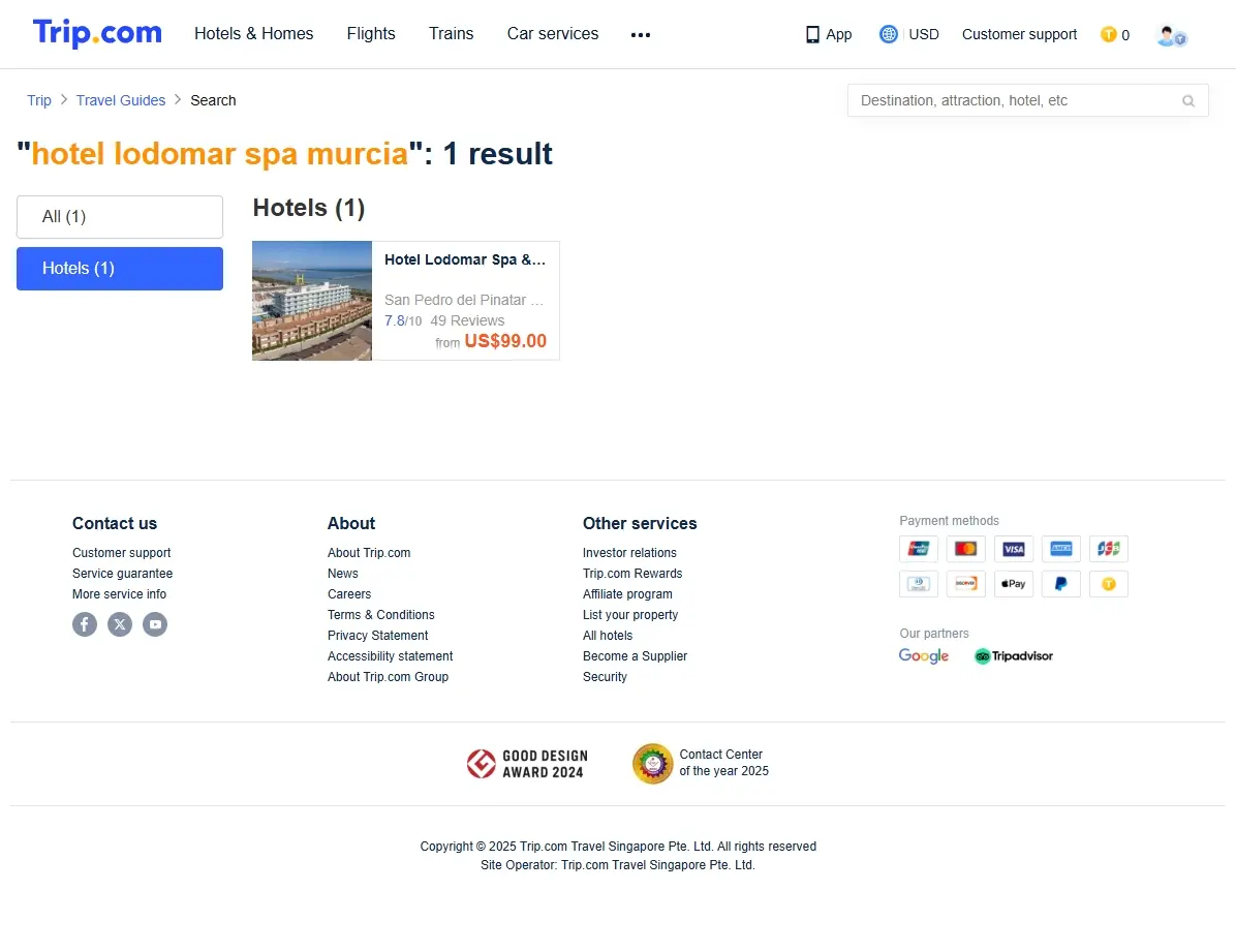 Captura de pantalla de ofertas de hotel para Hotel Lodomar Spa Murcia