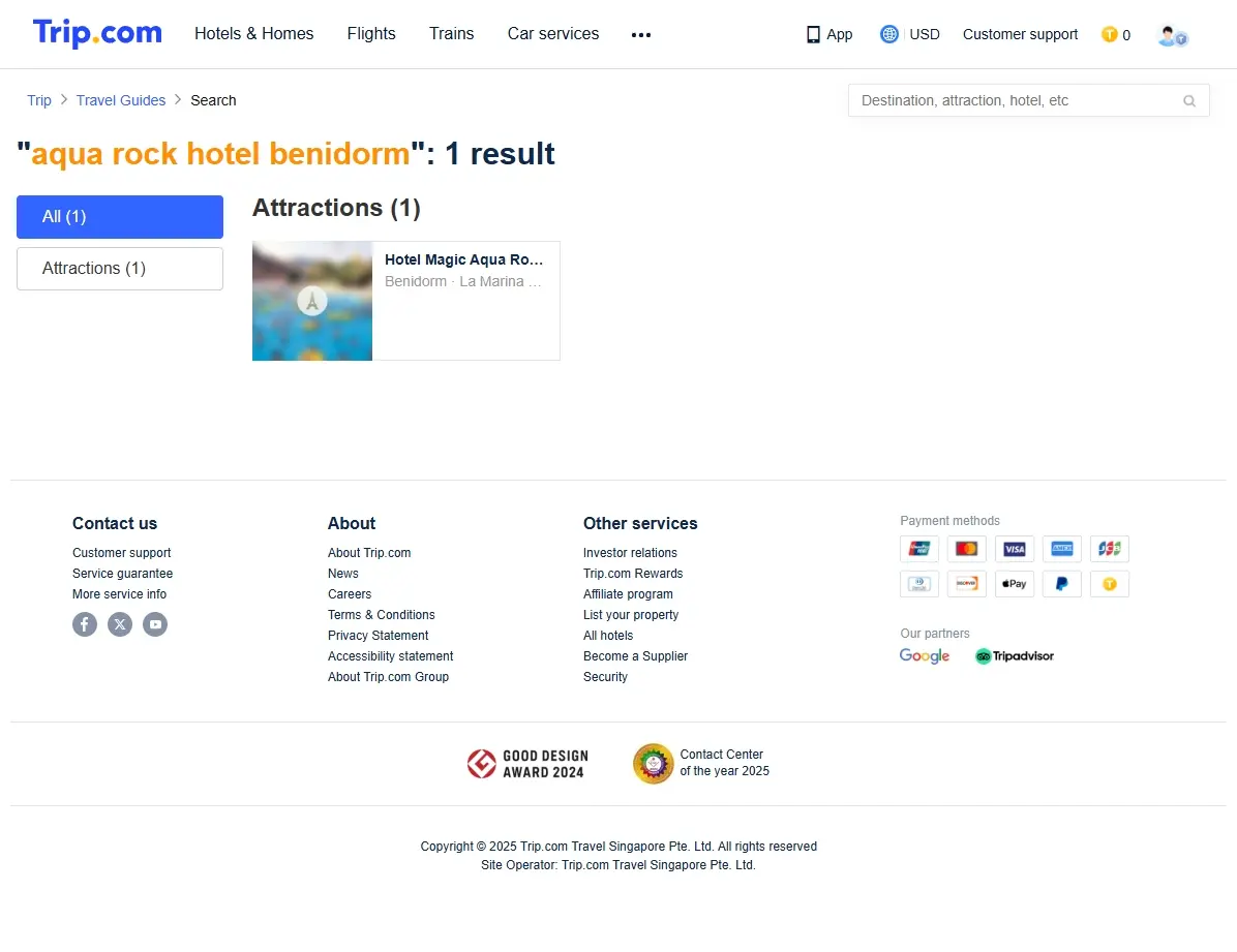 Captura de pantalla mostrando ofertas de hotel en Benidorm