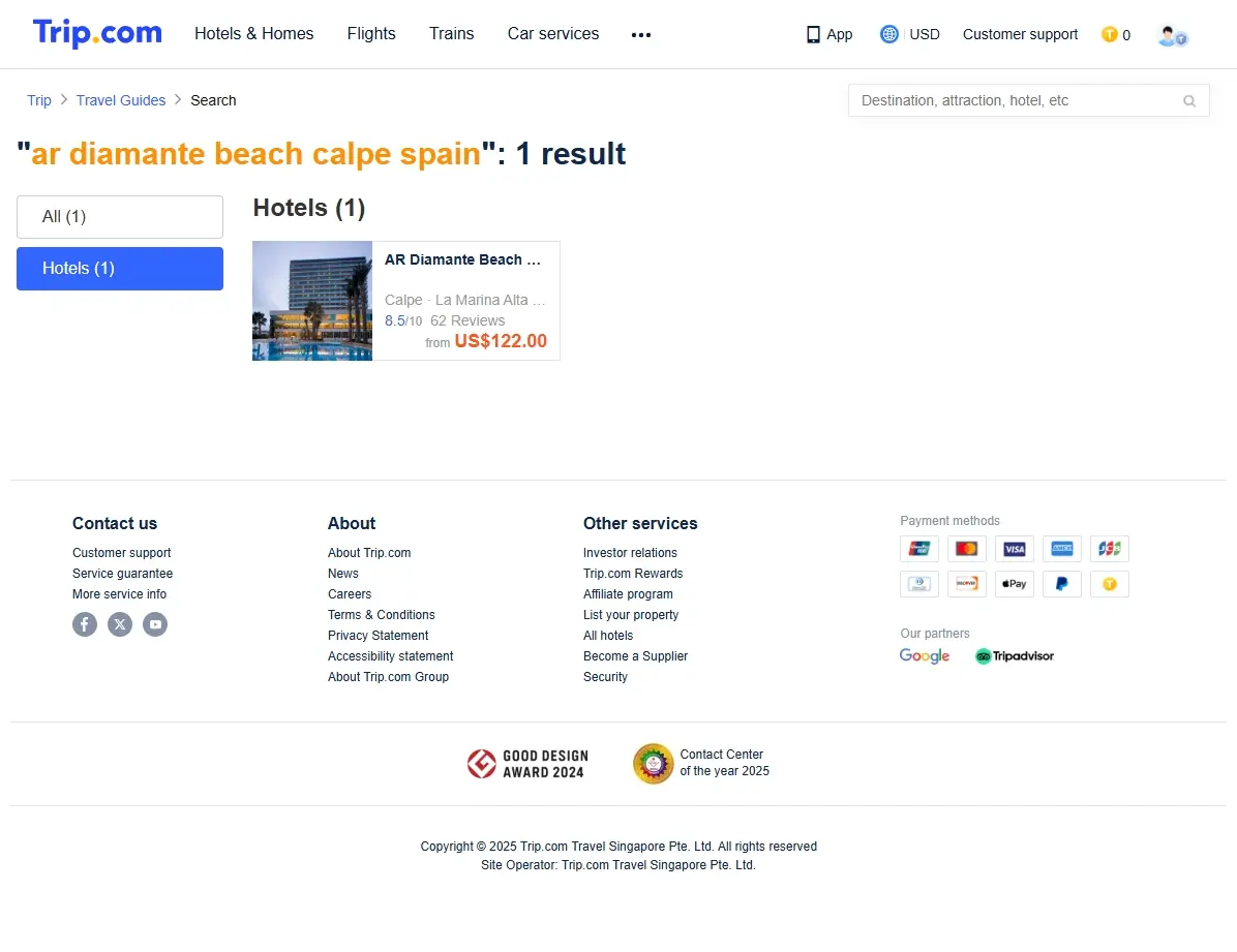 Captura de pantalla de ofertas de hoteles para AR Diamante Beach Calpe
