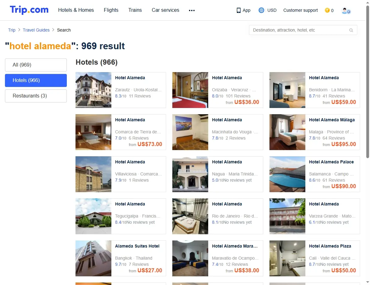 Captura de pantalla de ofertas especiales de hotel