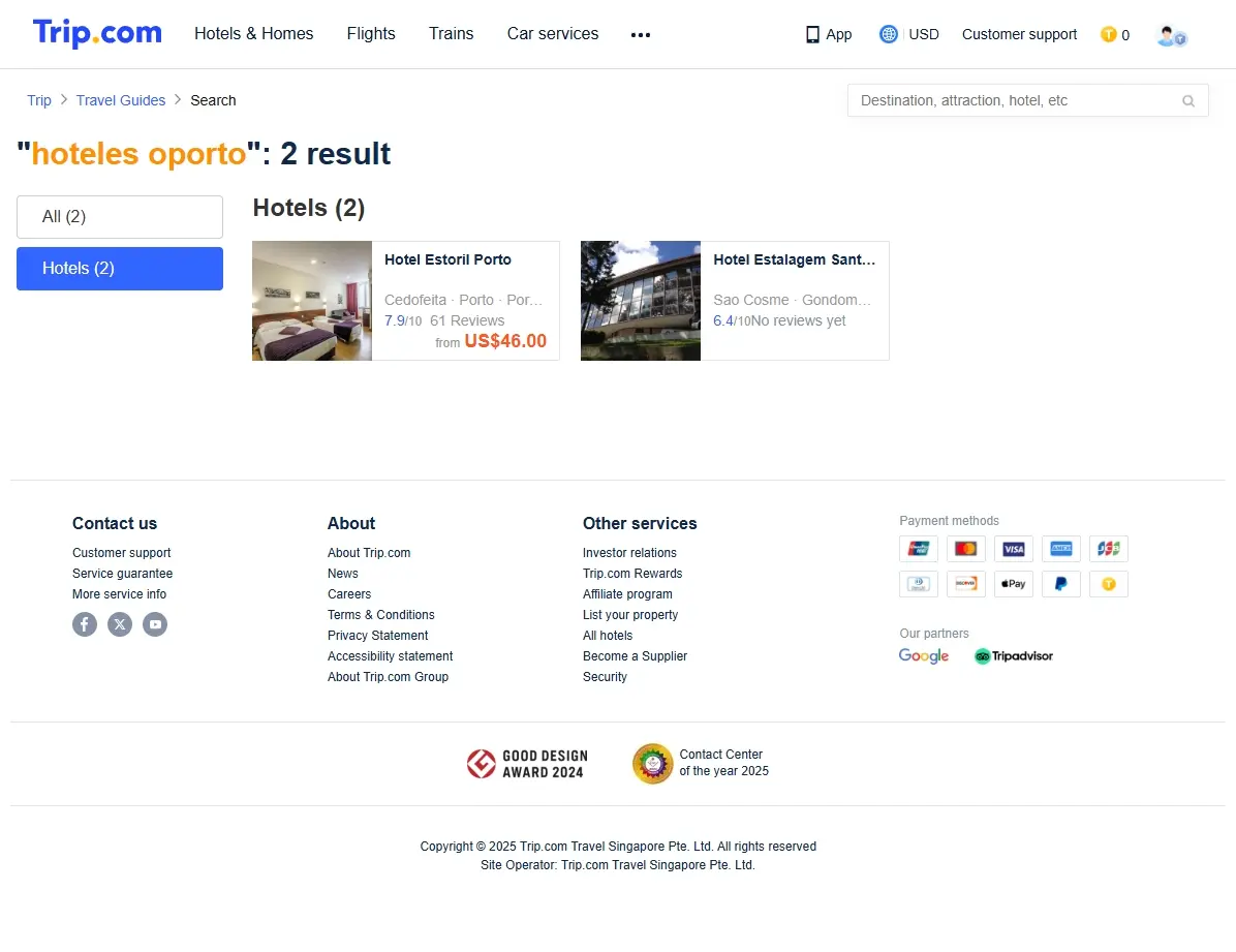 Plataforma de búsqueda de hoteles con ofertas en Oporto