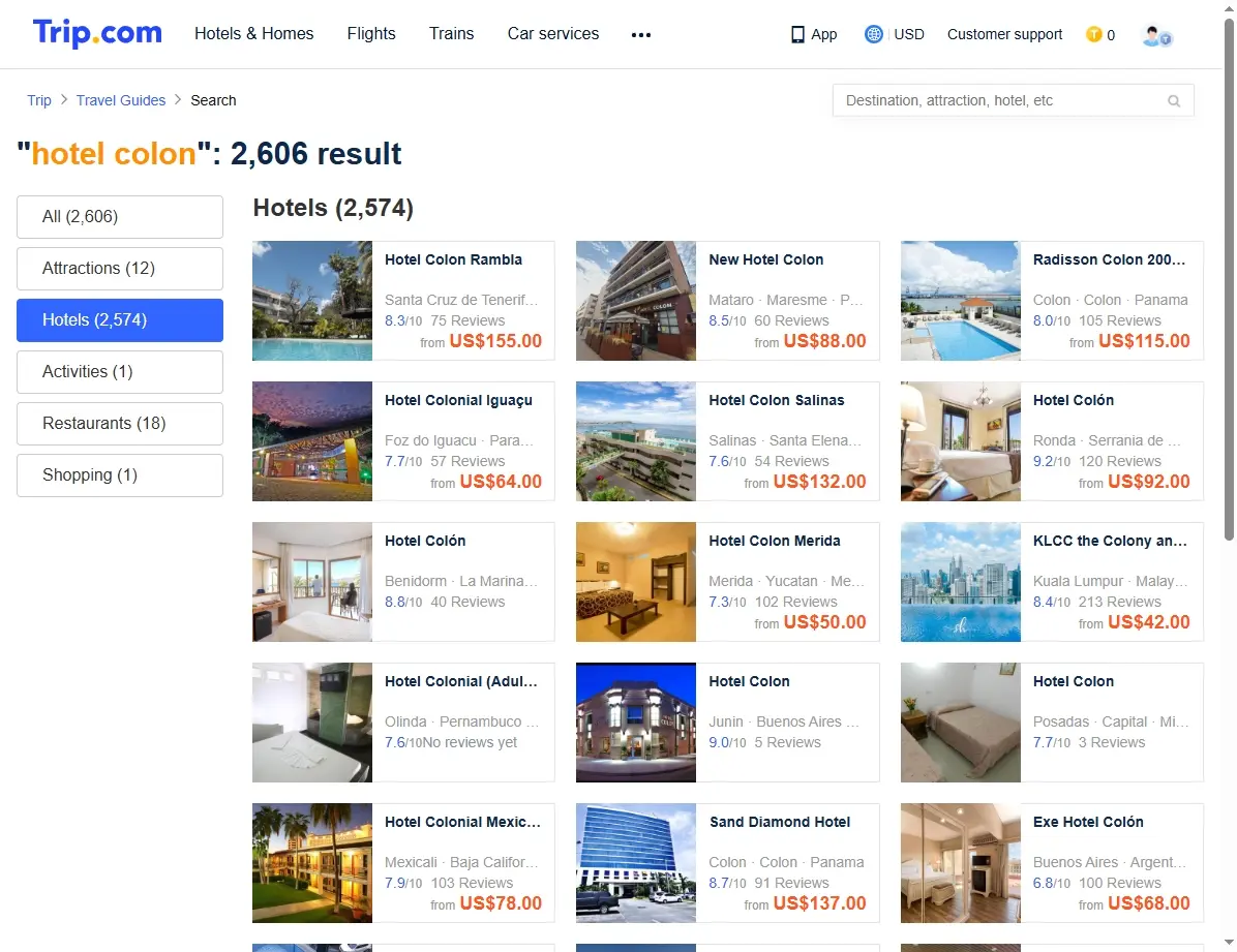 Captura de pantalla mostrando ofertas de hoteles en Barcelona